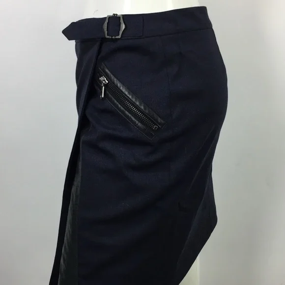 Rag & Bone Wool & Leather Wrap Skirt Navy 2